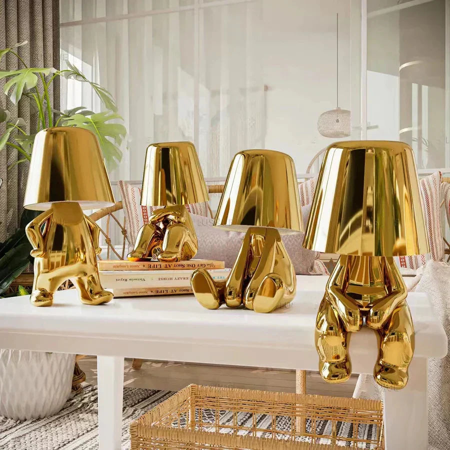 BowLift | Golden Man LED Thinking Table Lamp – Playful Nightstand Lamp for Bedroom & Decor