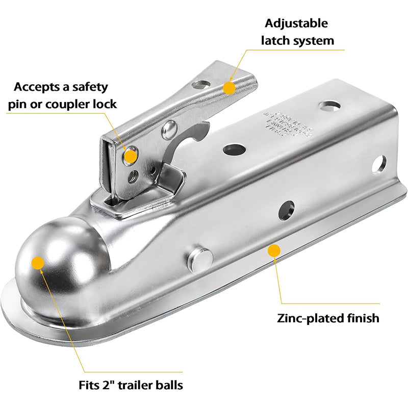 BowLift | Straight Trailer Tongue Coupler for 2 Inch Ball Hitch, 2" Channel Width 3500 Lbs Trailer Tongue Coupler