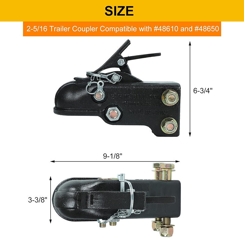 BowLift | 15000LBS Capacity Channel-Mount Coupler with Hardware Kit Heavy Duty Cast Adjustable Trailer Coupler 2-5/16 in