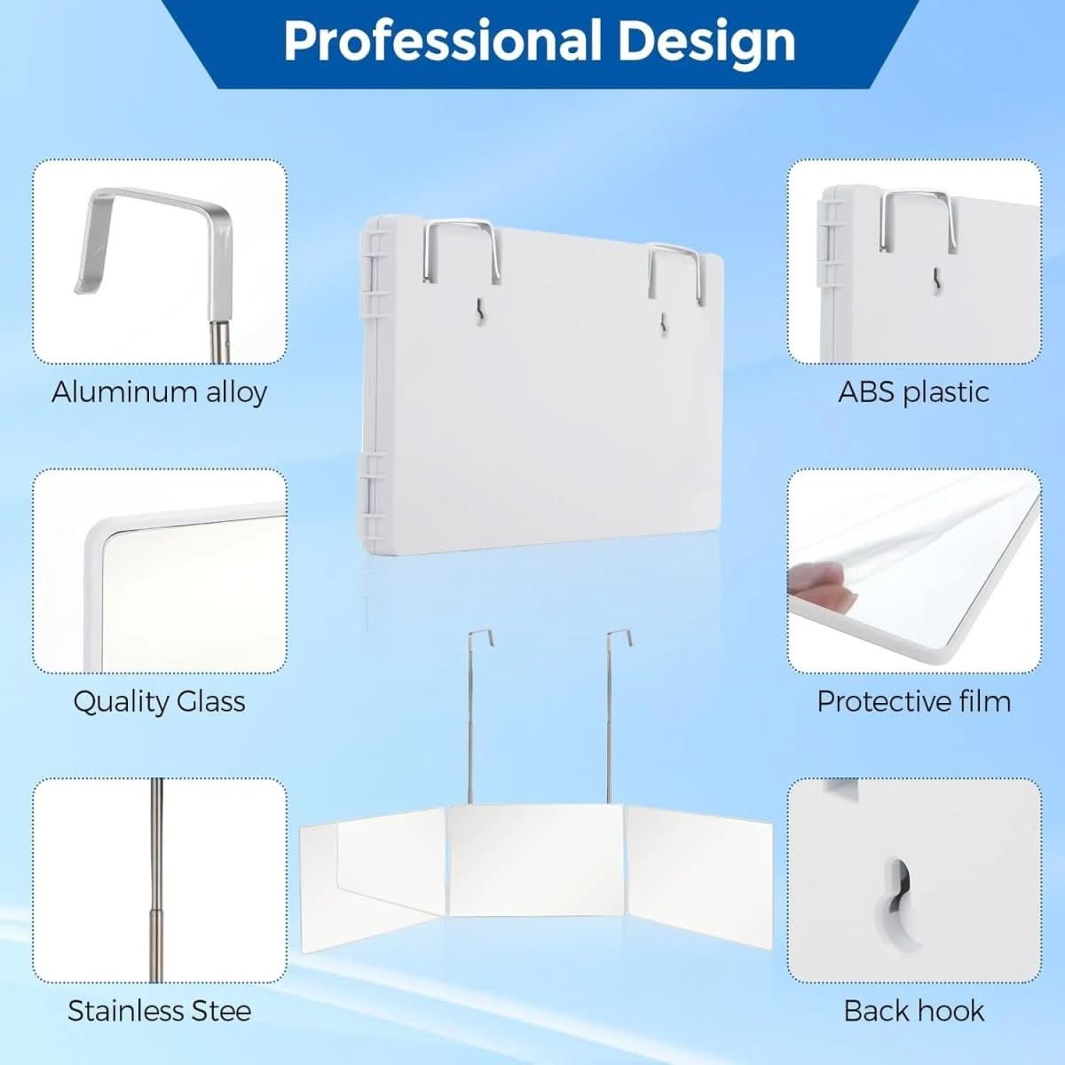 BowLift | Foldable 3-way mirror with hook for make-up, hair styling & shaving