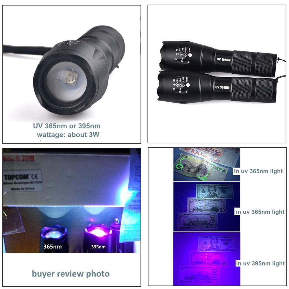 BowLift | IcoolGadget Ultraviolet 365nM 395nM 4W Power LED Aluminum Zoom UV flashlight lamp Black light Torch