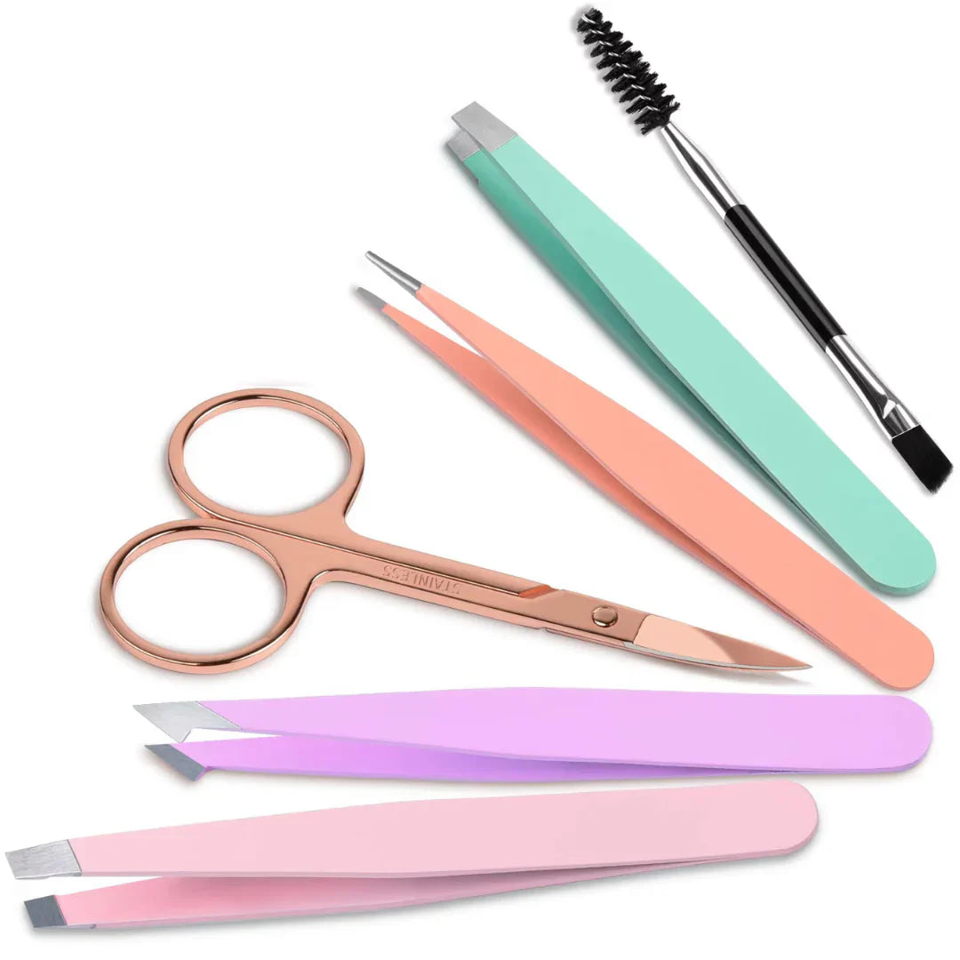 BowLift | Precision Tweezers Set – 6-piece Eyebrow Kit with Travel Case