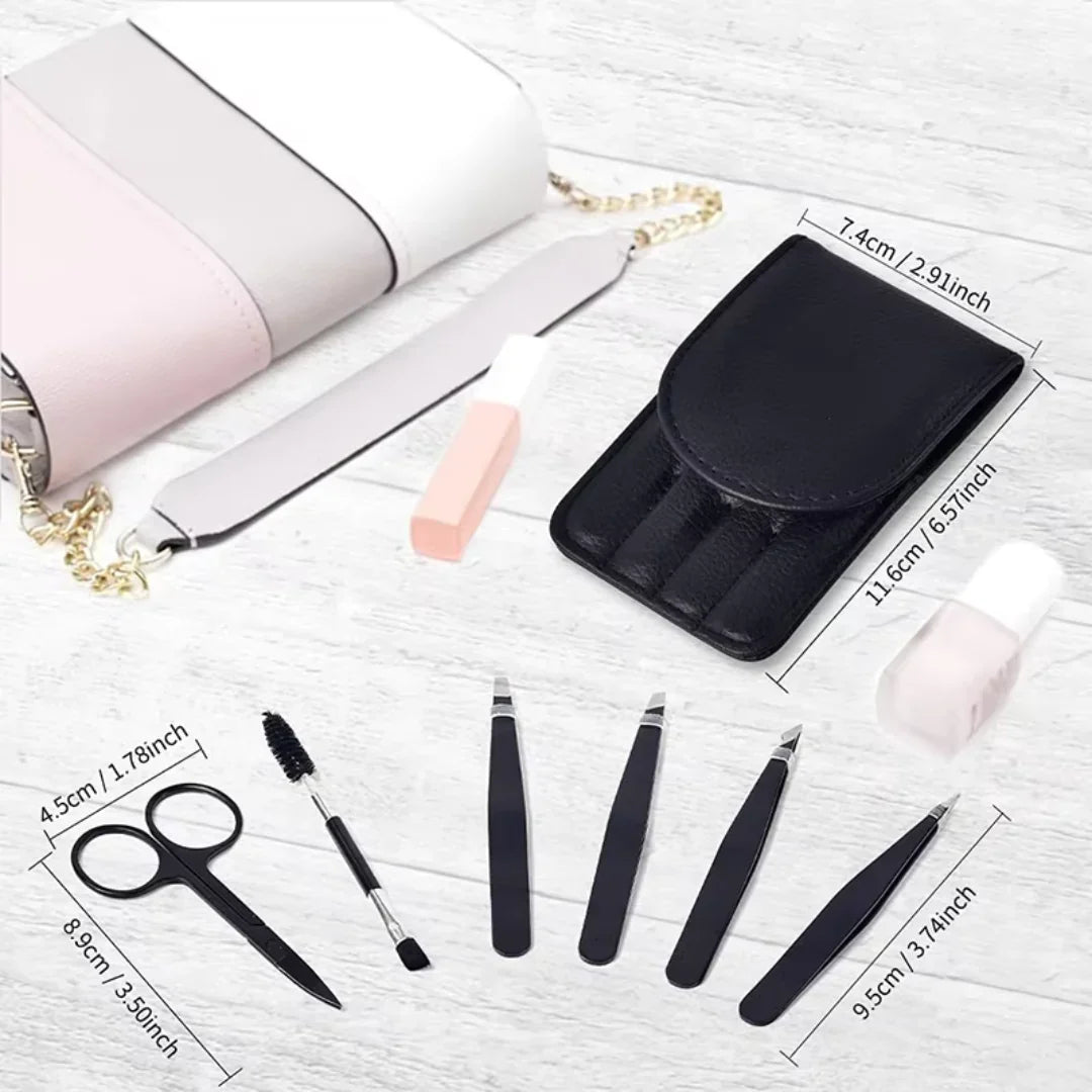 BowLift | Precision Tweezers Set – 6-piece Eyebrow Kit with Travel Case
