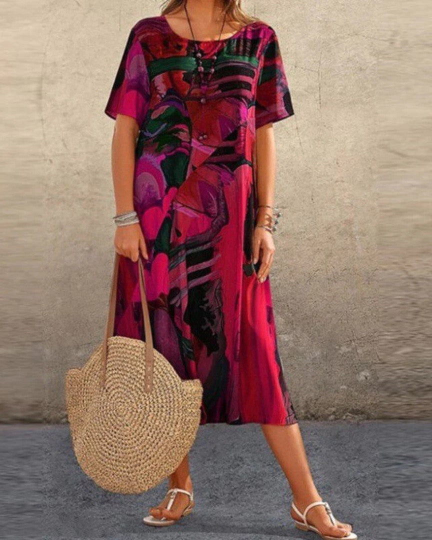 Abstract Pattern Casual Dress with Relaxed Fit