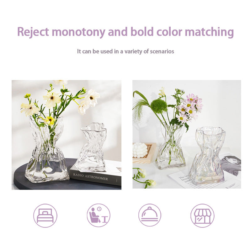 BowLift | Simple And Creative Irregular Vases, Transparent Glass Vases, Living Room Desktop Flower Arrangements And Water Nourishment Decorative Ornaments