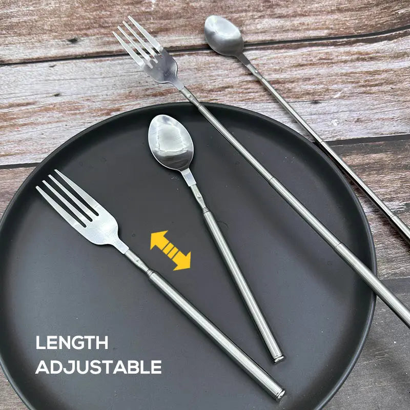 BowLift | Adjustable Stainless Steel Cutlery Set with Extendable Fork and Spoon