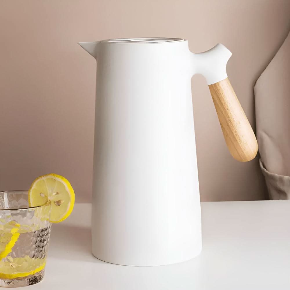 BowLift | Elegant double-walled glass carafe with wooden handle for hot and cold drinks