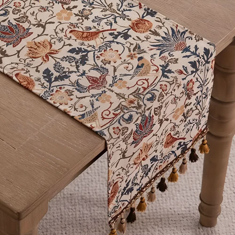 BowLift | Elegant table runner with floral and bird motif