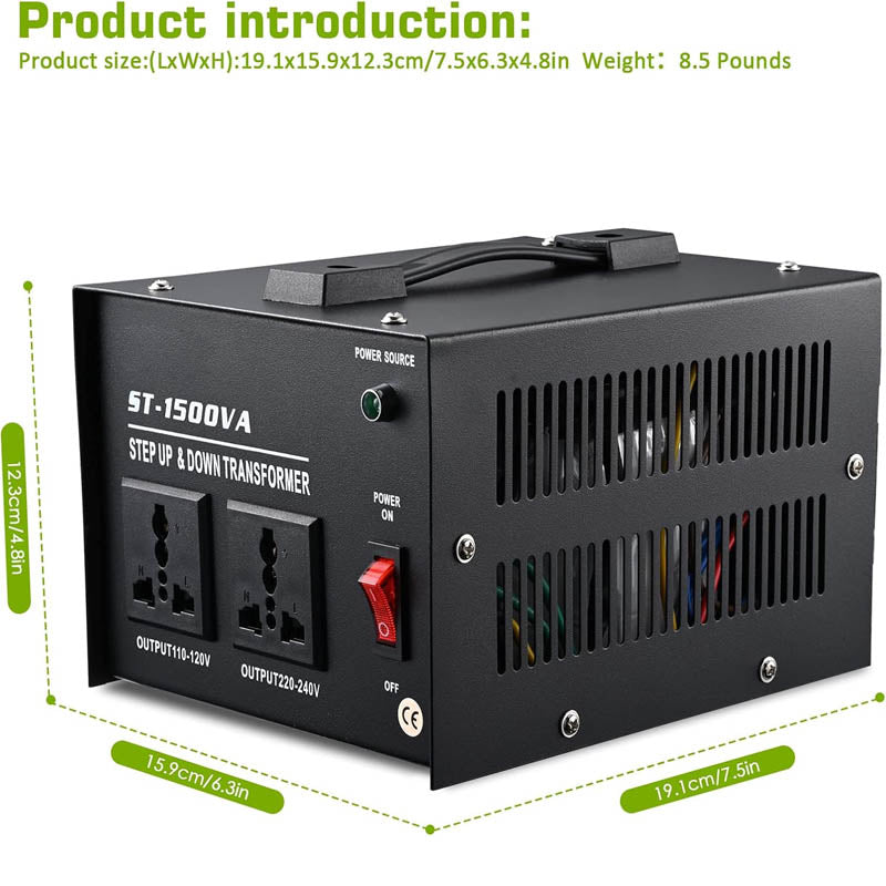 BowLift | Voltage Converter Transformer 1500W Heavy Duty Step Up/Down Transformer 110 / 220V