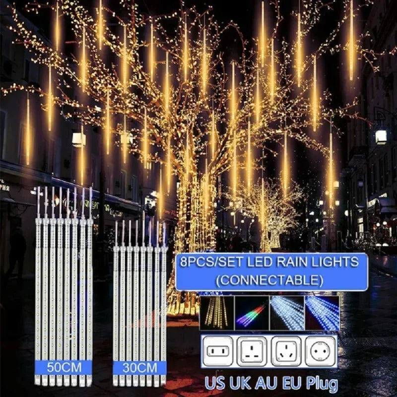 BowLift | Luminex Meteorenregen LED Lichtslingers – Waterdichte Buitenverlichting met 8 Buisjes, 30/50 cm, Multicolor voor Feest & Tuin