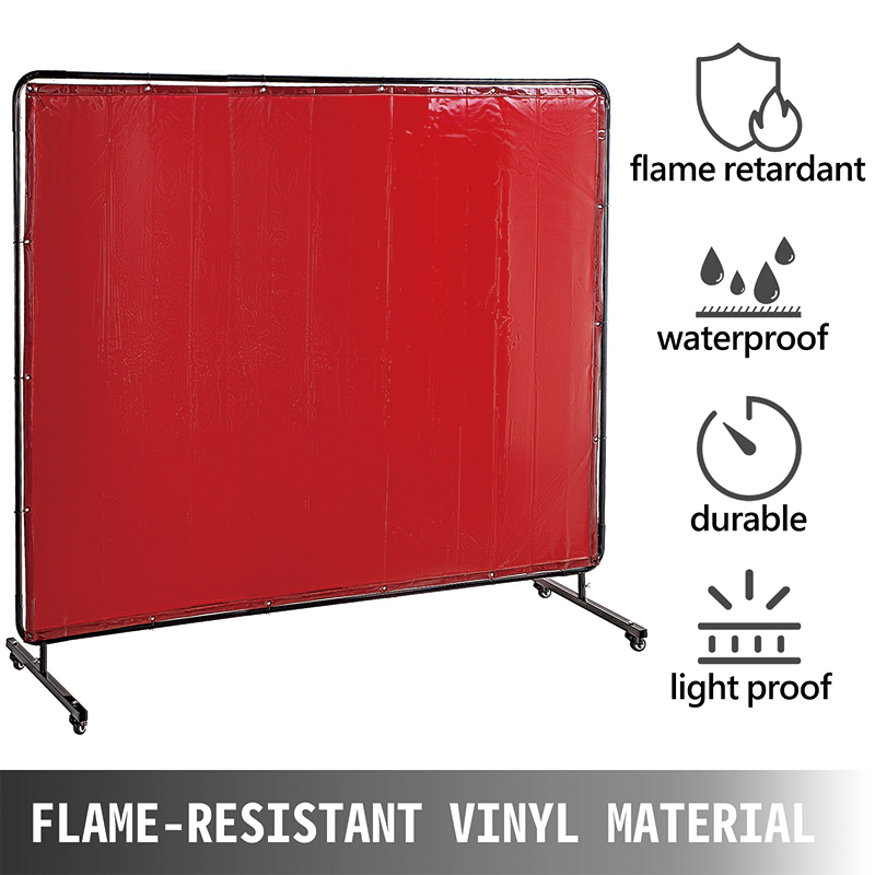 BowLift | Welding Screen with Frame,8' x 6',Welding Protection Screen Flame-Resistant Vinyl,Welding Curtain with 4 Wheels,Portable Light-Proof Professional,Red