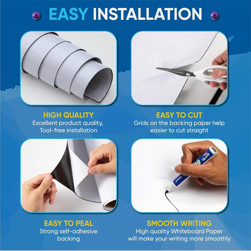 BowLift | Whiteboard Sticker 39" x 18” Adhesive Magnetic Dry Erase White Board Sticker for Wall Easy to Write and Clean