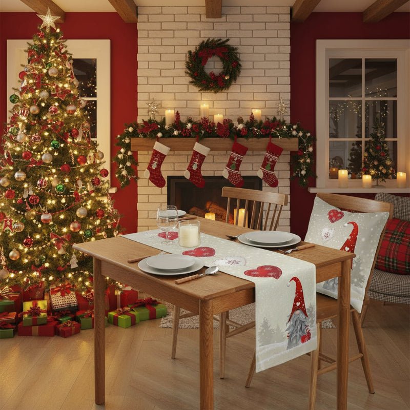 BowLift | Festive Linen Table Runner with Snowflake Elves