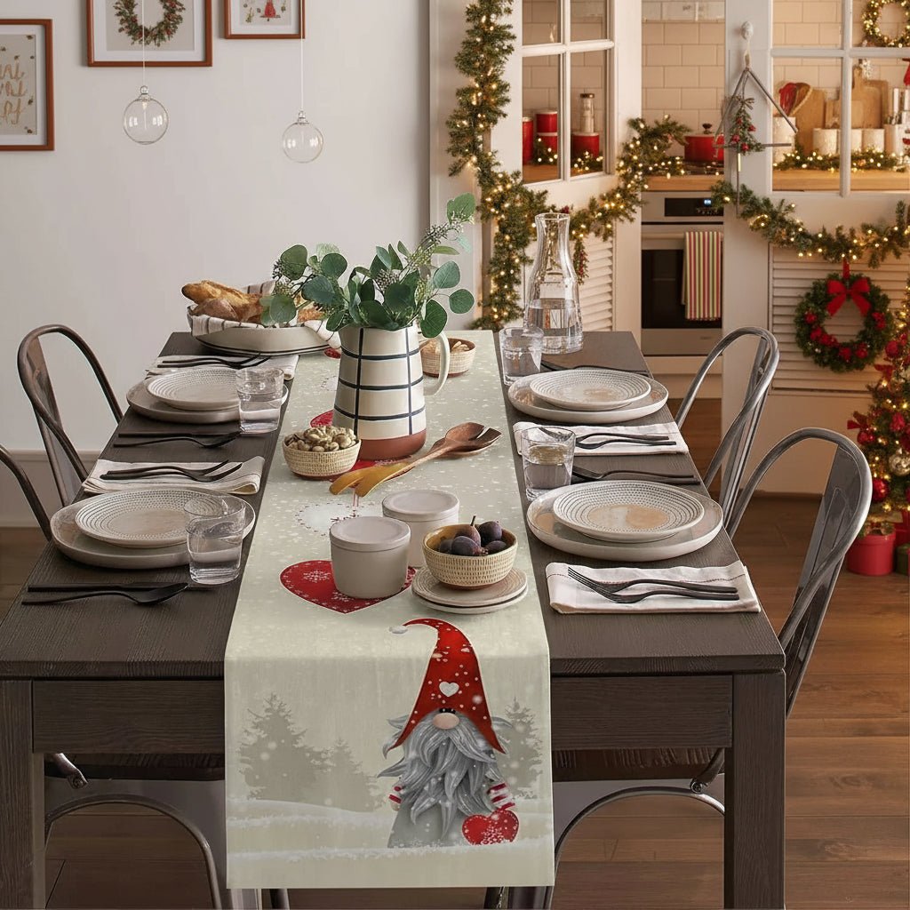 BowLift | Festive Linen Table Runner with Snowflake Elves