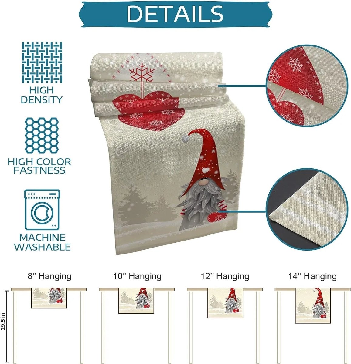 BowLift | Festive Linen Table Runner with Snowflake Elves