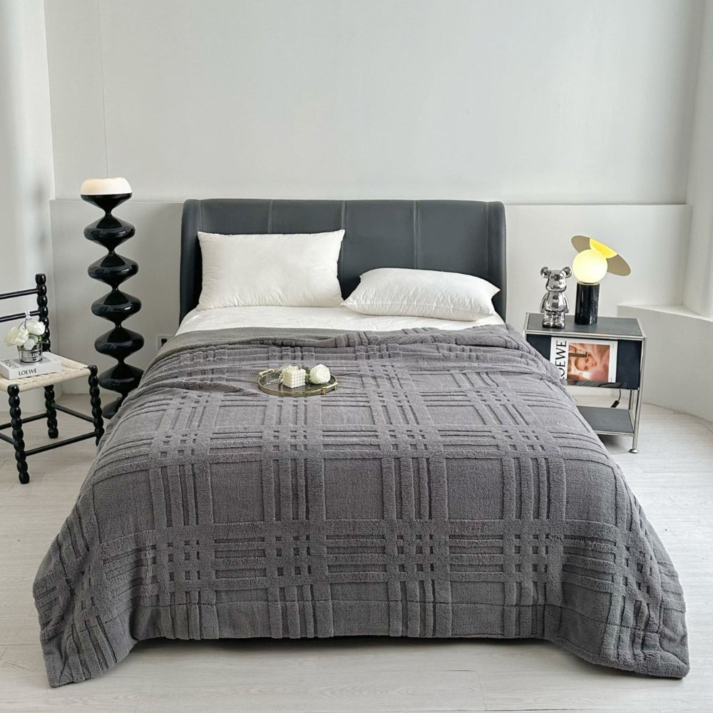 BowLift | Plaid Embossed Grid Pattern Winter Blanket