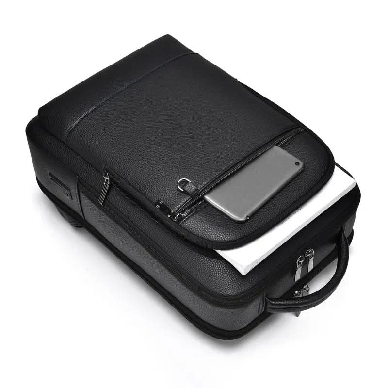 BowLift | Elegant leather rucksack for men/women with USB port for laptop and everyday use, 15.6 inch, black