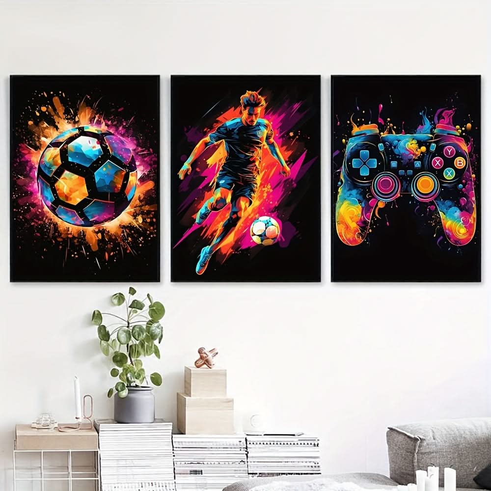 BowLift | Abstract Football and Gaming Canvas Wall Art Set