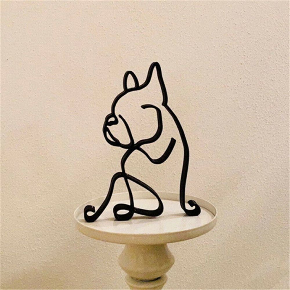 BowLift | Tier Kunst Eisen Skulptur Retro Metall schwarze Linien Katze Hund Schreibtisch Ornament