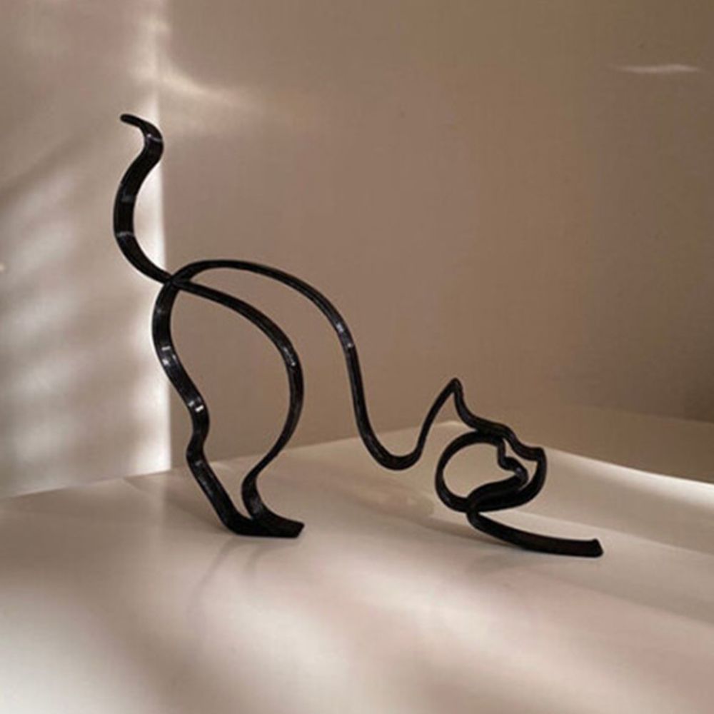 BowLift | Tier Kunst Eisen Skulptur Retro Metall schwarze Linien Katze Hund Schreibtisch Ornament