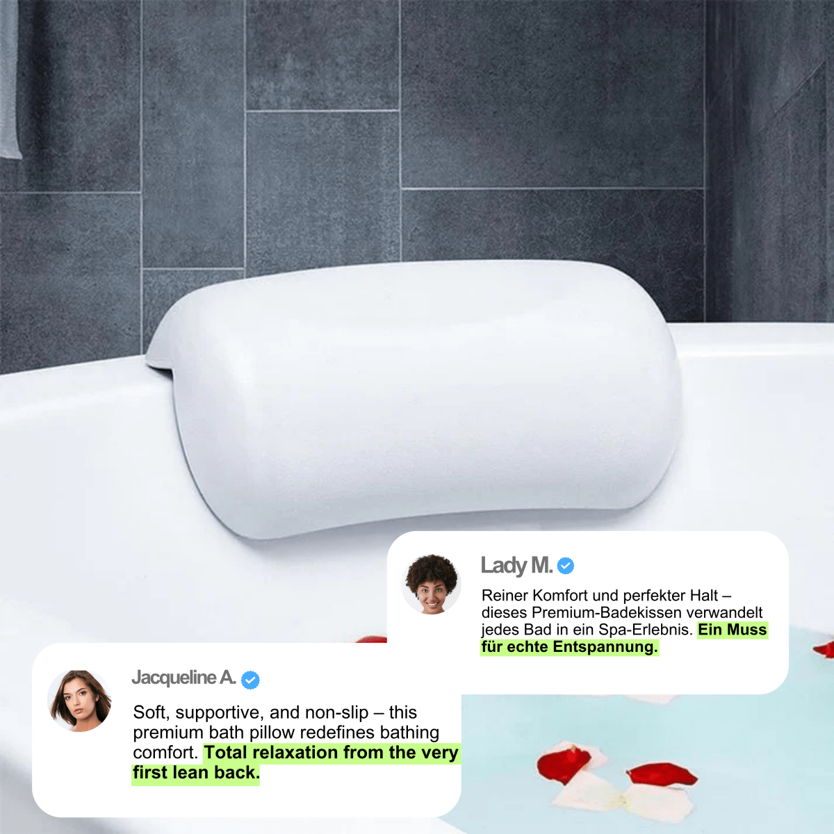 BowLift | AquaCloud Premium Bath Pillow – Ergonomic Neck and Head Support for Spa-Like Relaxation at Home