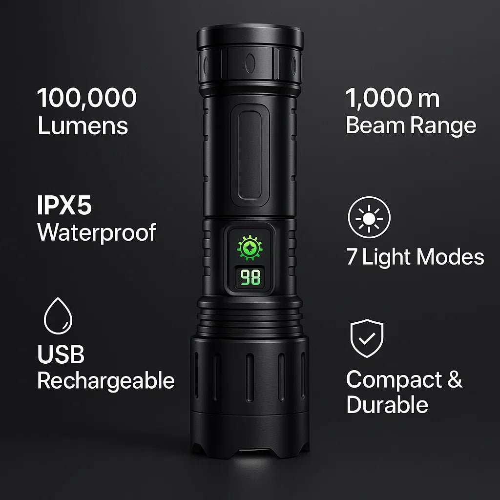 BowLift | 100000 Lumen Tactical Flashlight | World's Brightest High-Powered Torch