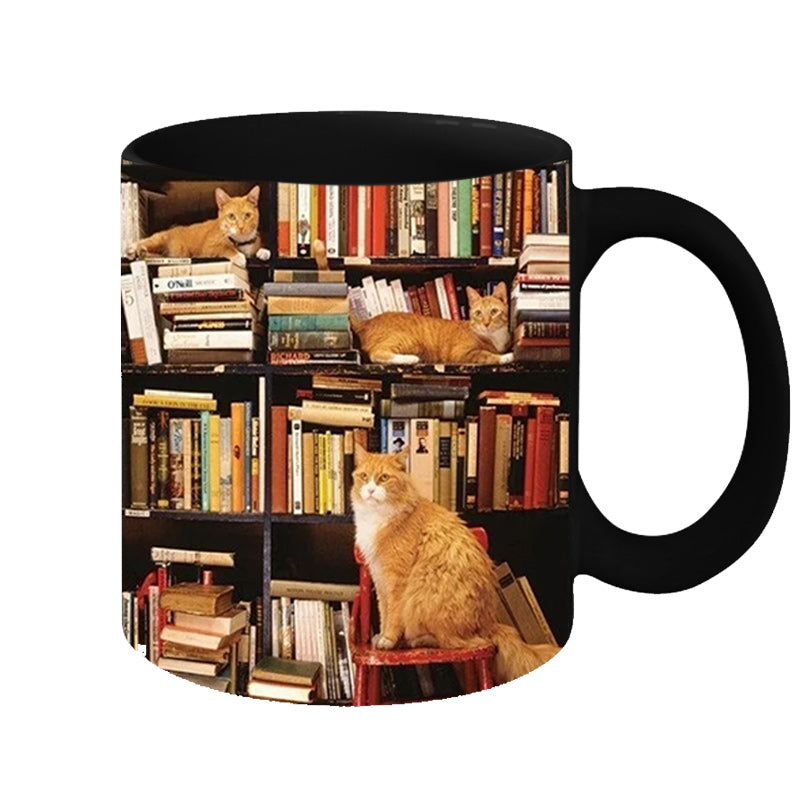 BowLift | Bookshelf Ceramic Coffee Mug - Gift for Cat Book Lovers