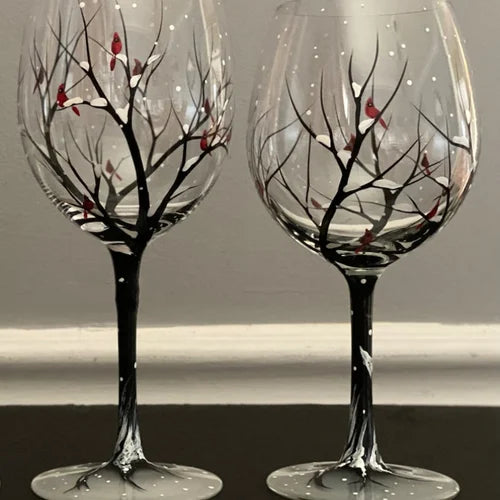 BowLift | Hand Painted Four Seasons Tree Wine Glasses | Unique Art