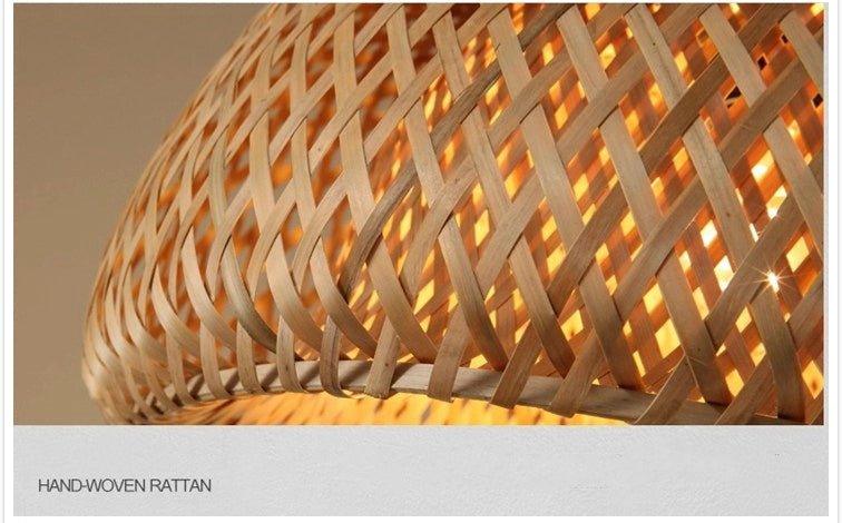 BowLift | Hanging ceiling lamp made of bamboo C │ Handmade lighting from wood and rattan for interior decoration