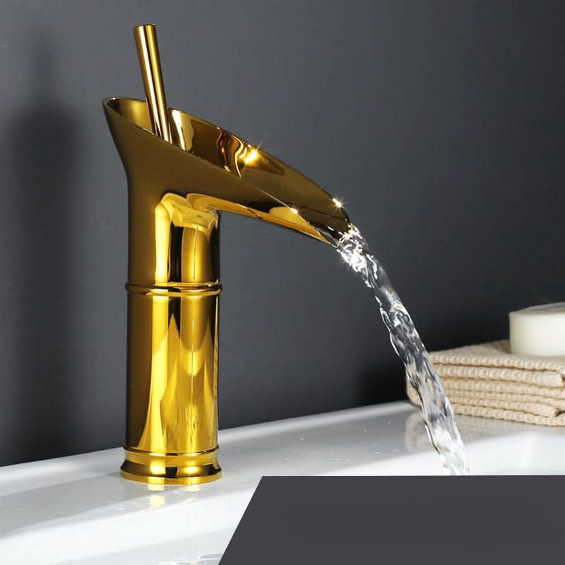 BowLift | Antique Brass Waterfall Bathroom Sink Faucet