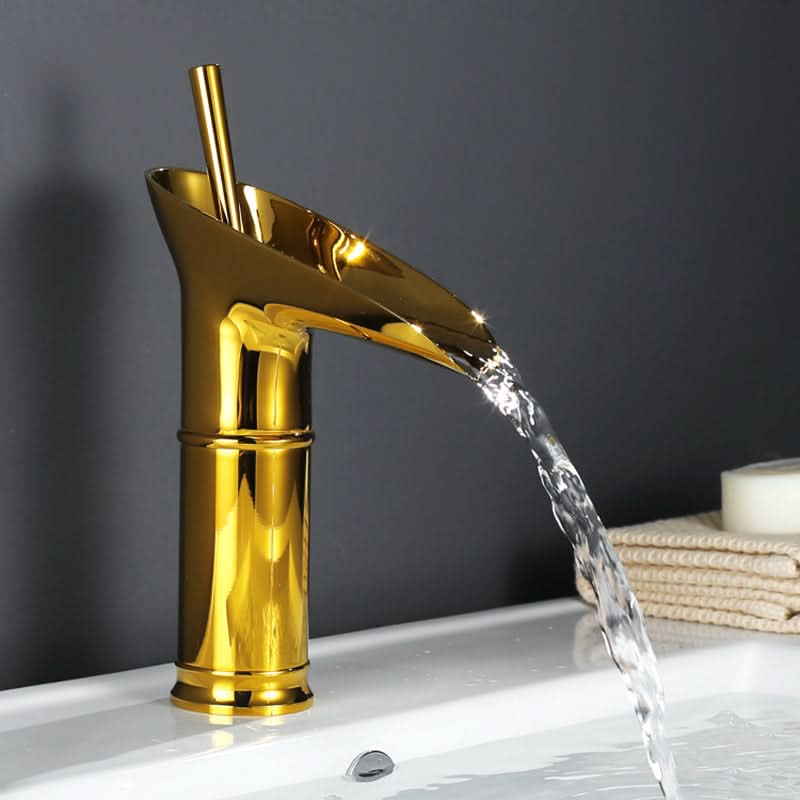 BowLift | Antique Brass Waterfall Bathroom Sink Faucet