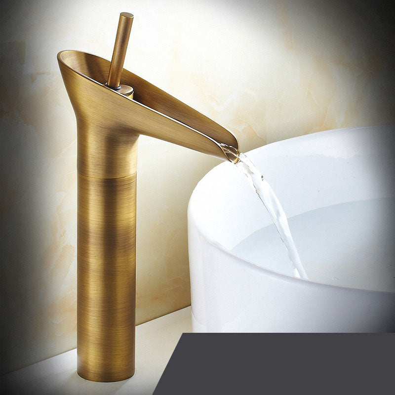 BowLift | Antique Brass Waterfall Basin Tap – Vintage Bathroom Mixer Faucet with Hot & Cold Control