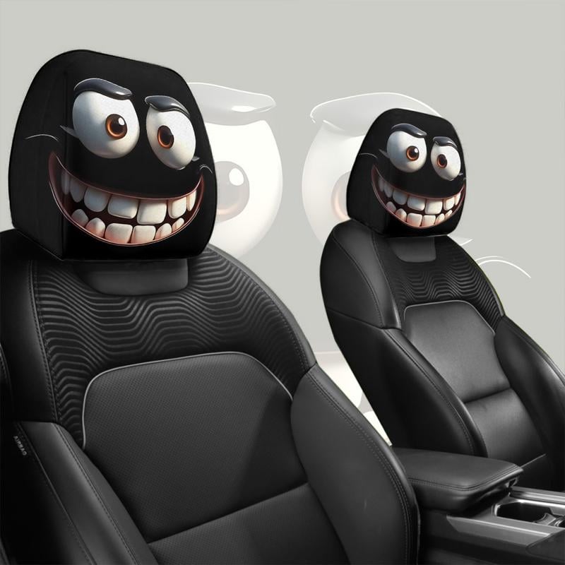 BowLift | 2pcs Set of Funny Big-Eyed Grinning Cartoon Print Car Seat Headrest Covers