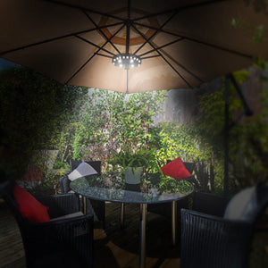 BowLift | 28 LED patio umbrella light – 3 brightness modes for garden, camping & outdoor lighting