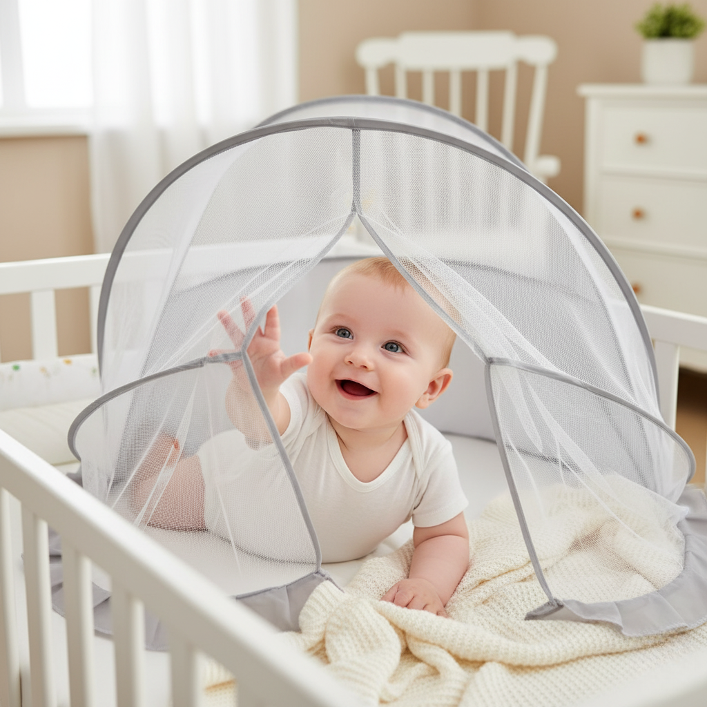 BowLift | Foldable Baby Crib with Mosquito Net and Soft Mattress Set