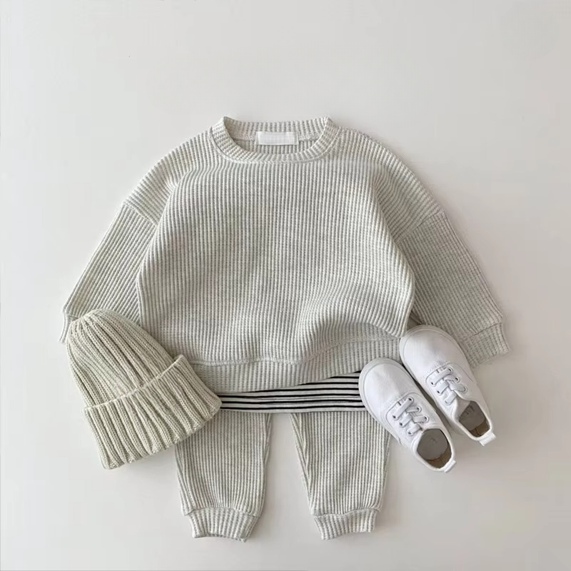 BowLift | Cozy Waffle Cotton Sweatshirt and Pants Set for Baby Boys