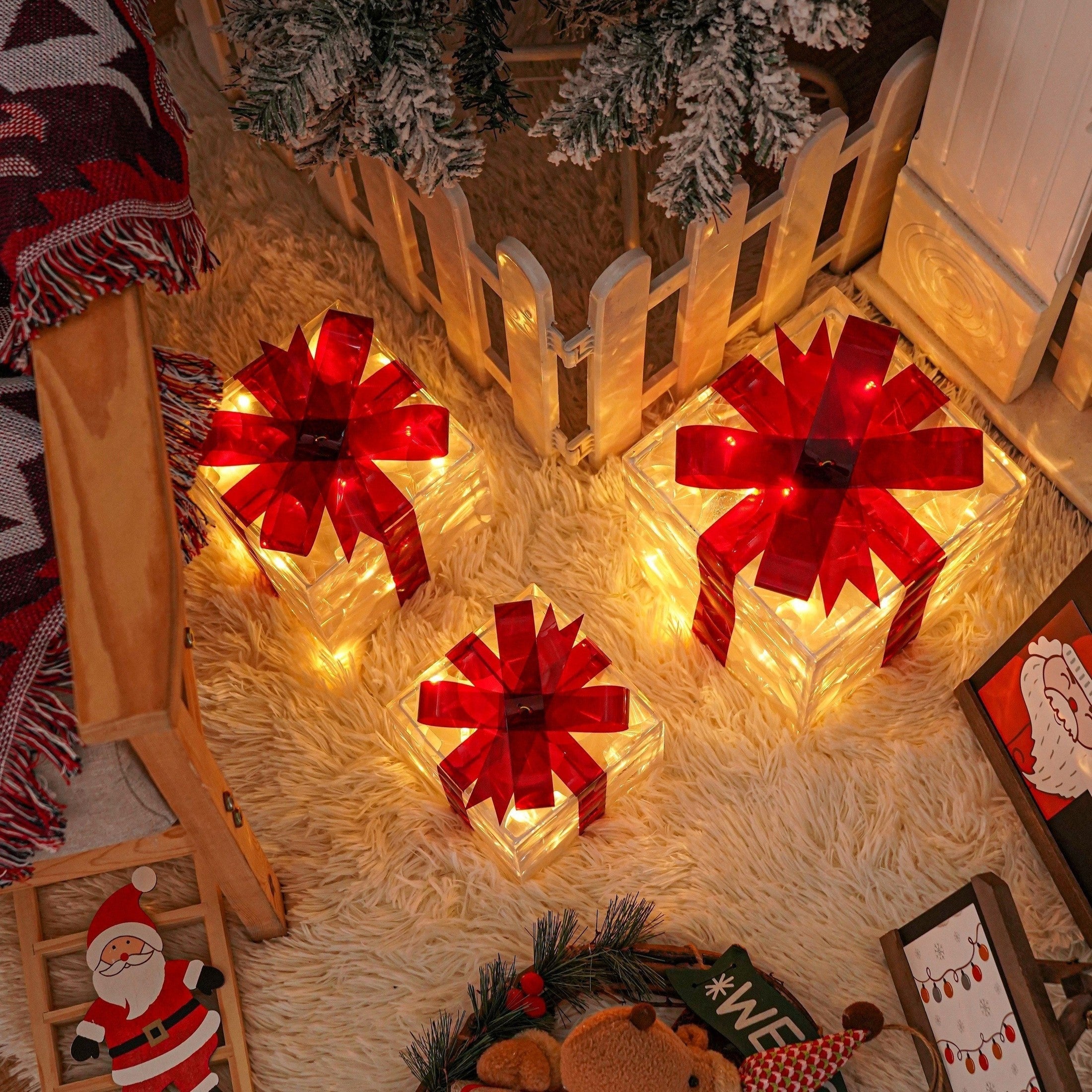 BowLift | GlowBox LED Gift Boxes – Set of 3 Illuminated Christmas Gifts for Indoor and Outdoor