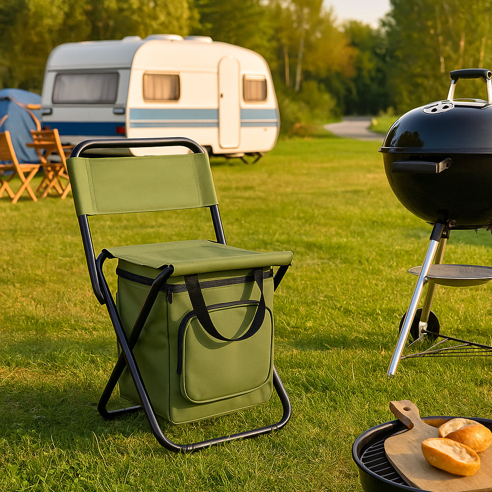 BowLift | ChillPack Outdoor Chair – Folding Camping Chair with Backrest and Integrated Cooler Bag