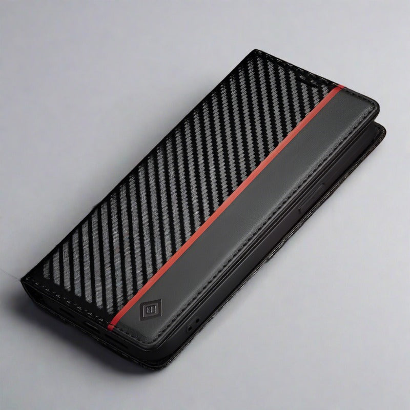 BowLift | S23 Phone case | Card holder made of carbon fiber leather with magnetic closure