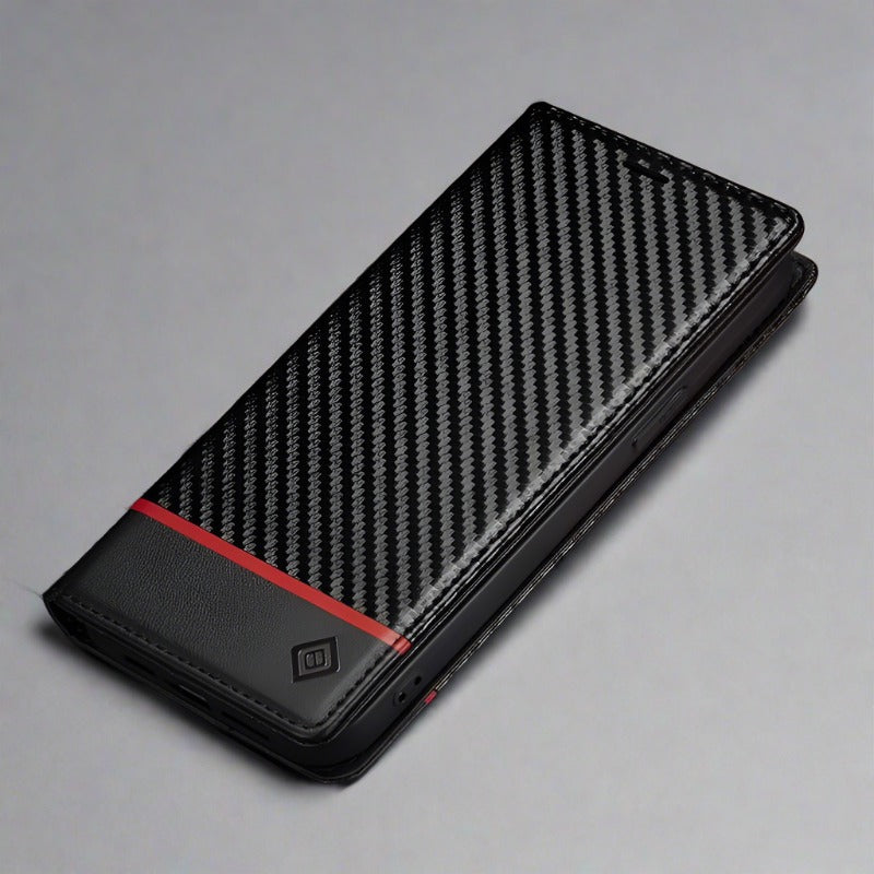 BowLift | S23 Phone case | Card holder made of carbon fiber leather with magnetic closure