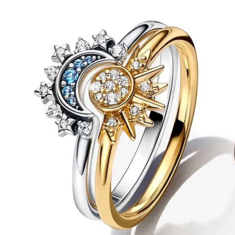 BowLift | Crystal Statement Ring with Sun and Moon Design