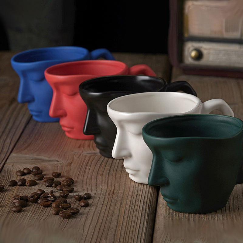 BowLift | Metal Touching Face Creative Ceramic Kiss Coffee Cup, Artistic Vibe Mug & Saucer Set