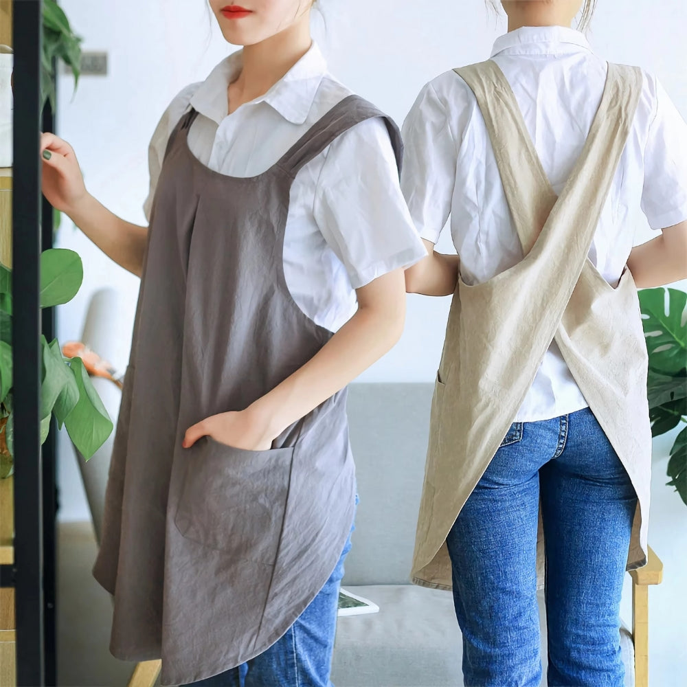 BowLift | Cotton Linen Cross Back Apron Pockets