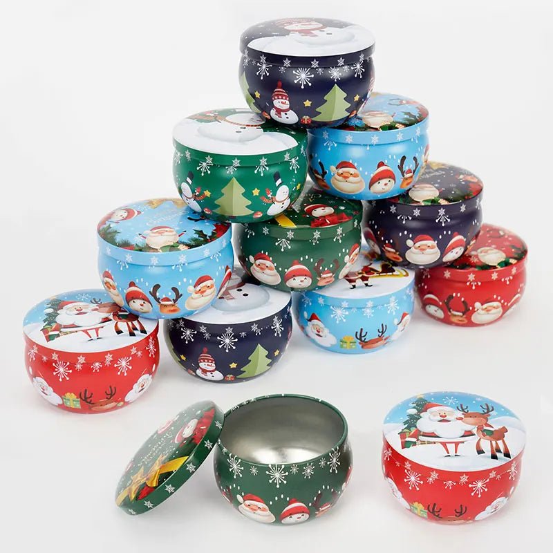BowLift | Christmas Candle Round Tin Box Set of 12– Perfect for Candy, Party Decor, or DIY Handmade Candles – Metal Container with Lid (2.2oz)