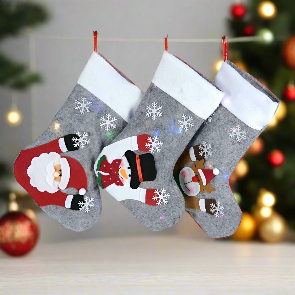 BowLift | Christmas Stockings with LED Lights- Snowman, Santa, Elk, and Bear Designs Perfect for Adding Festive Cheer to Your Fireplace or Christmas Tree!