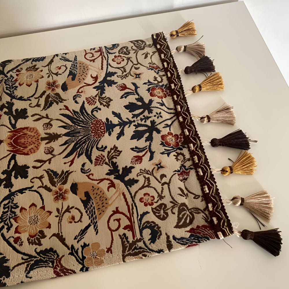 BowLift | EVERBLOOM LINENS – Elegant Table Runner with Floral & Bird Jacquard Design