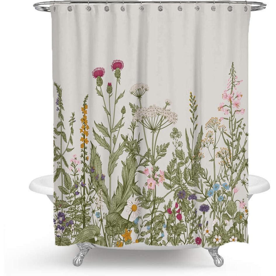 BowLift | Colorful Floral Print Polyester Shower Curtain with Nordic Green Leaf Design