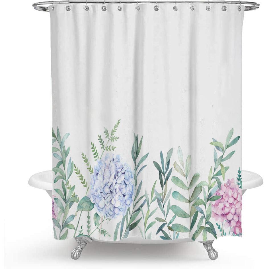 BowLift | Colorful Floral Print Polyester Shower Curtain with Nordic Green Leaf Design