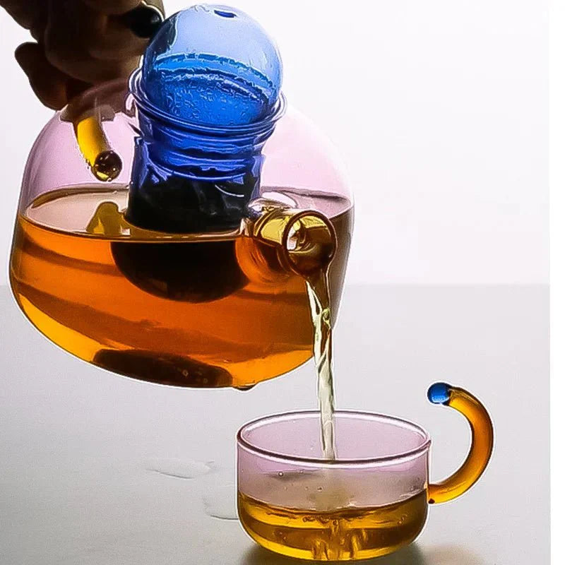 BowLift | Contrasting Color Glass Teapot Set – Stylish & Heat Resistant Design
