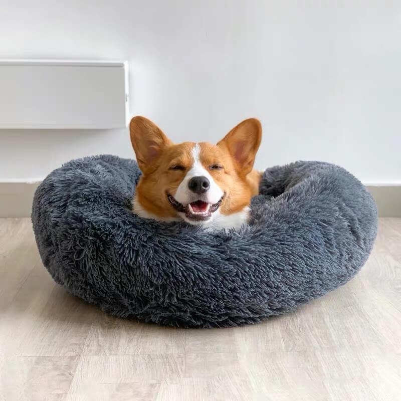 BowLift | Beef Plush Calming Donut Dog Bed for Small to Large Dogs
